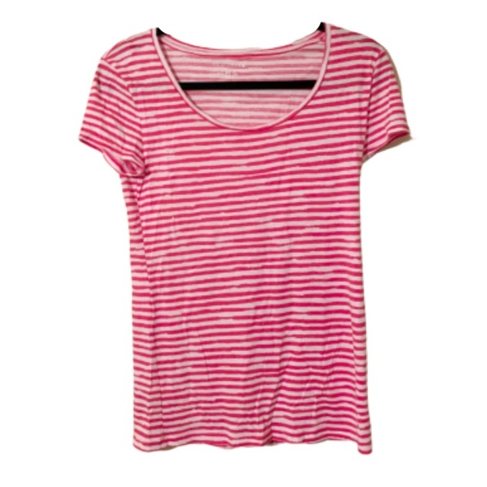 Ann Taylor Striped Red/Pink & White Scoop Neck Top Size Small